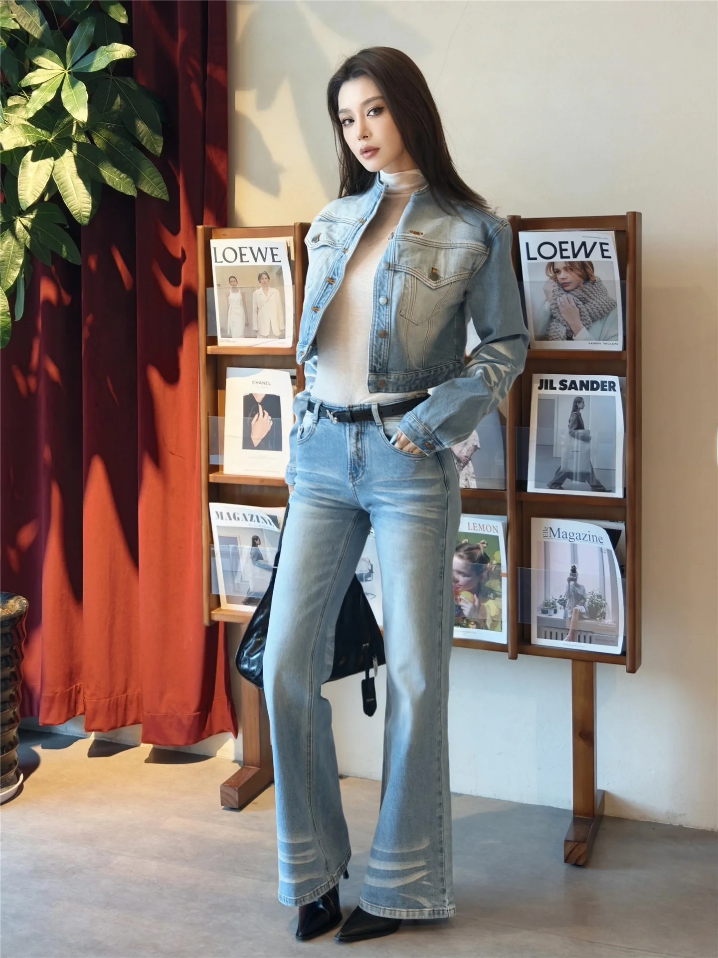 

Retro American Light Blue Bell Bottom Jeans Women's Loose Drapey Low Waist Wide Leg Pants Tall Extended Spring Cotton Denim