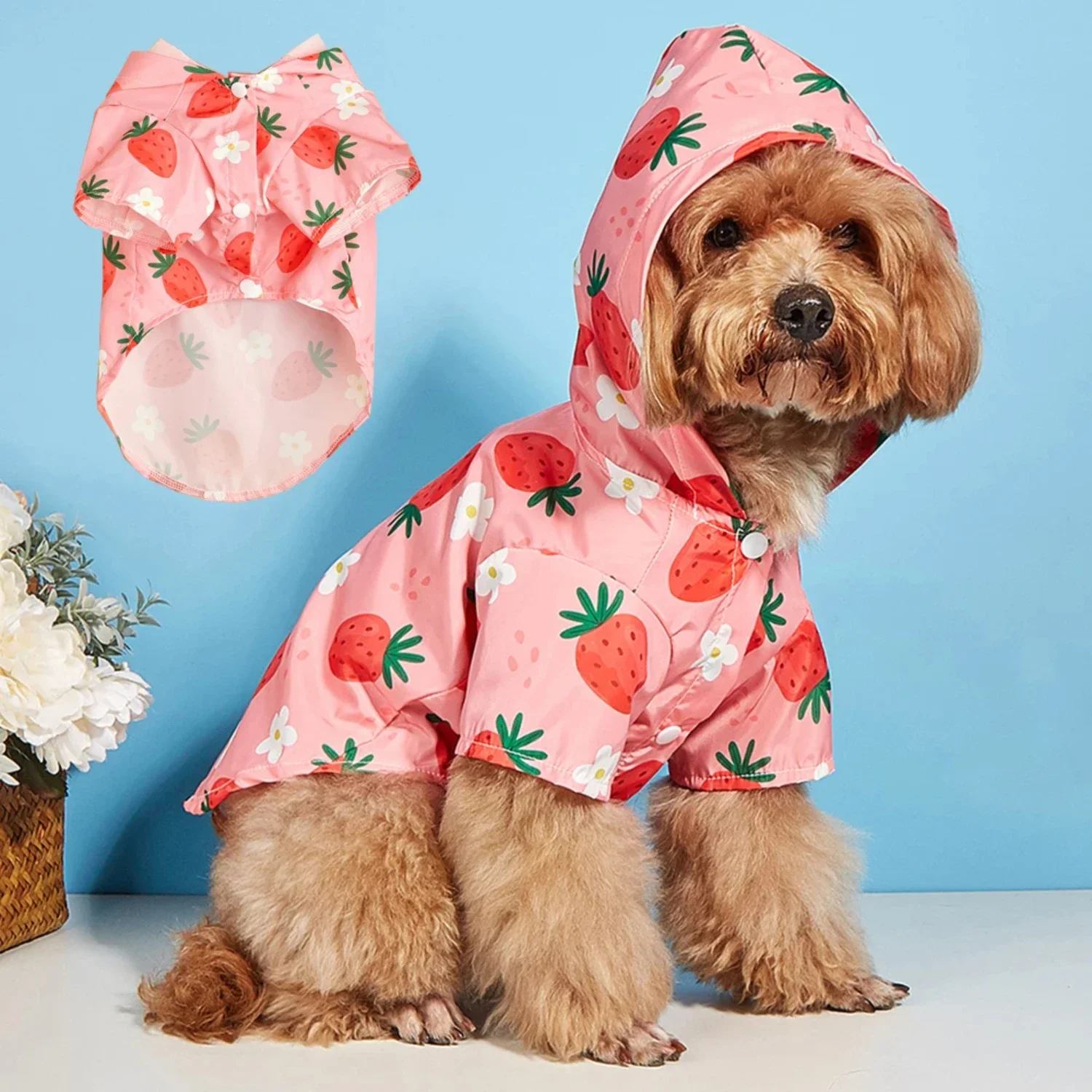 Chic and stylish pet raincoat for petite pooches, providing superior protection from the elements. This durable coat combines fu