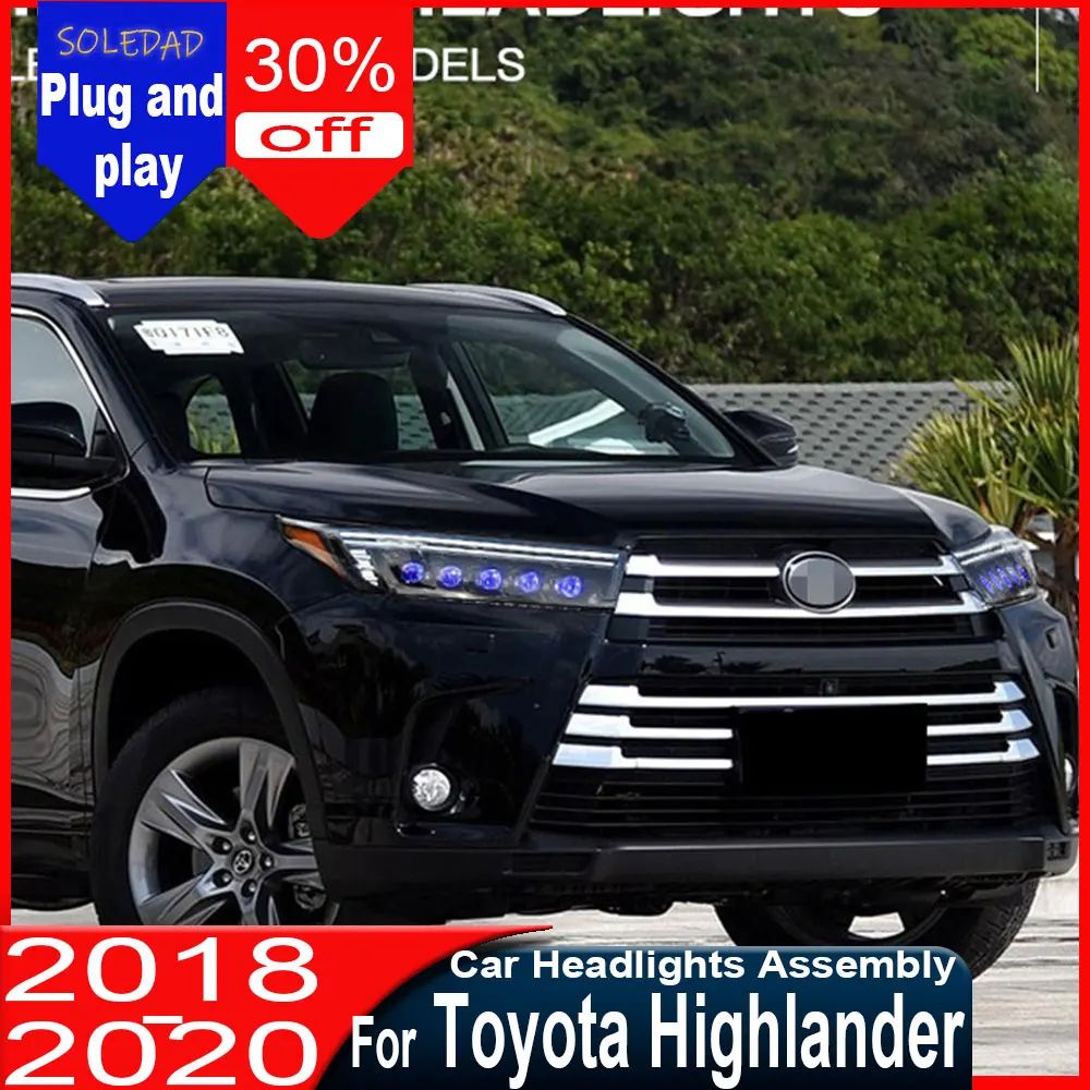 Car LED Headlight For Toyota Highlander 2018 2019 2020 2021 Auto Lamp Assembly Case LED Front Lamp headlights Plug and play