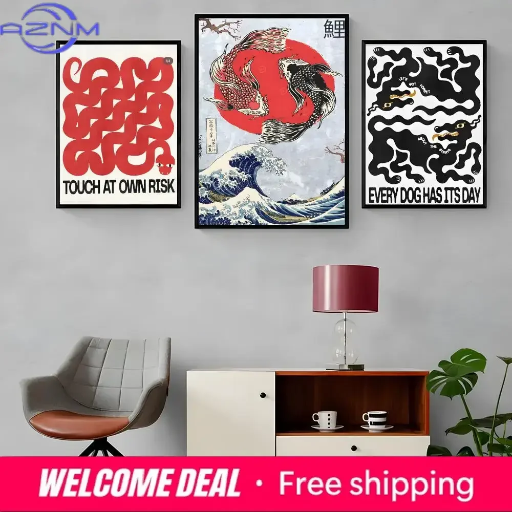 

AZNM Japanese Style Koi Fish Art Print Canvas Poster For Home Wall Decor Living Room Bedroom Decoration Stylish Modern Abstract