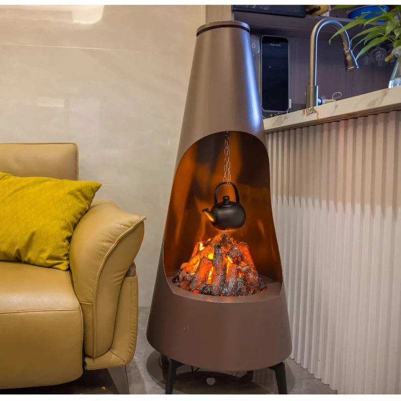

Round atomized decorative fireplace Wood stove Villa B & B living room Floor-to-ceiling integrated curved teapot fireplace