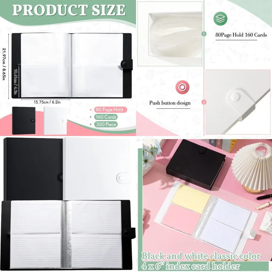 2個-4-x-6インチ-クリアプラスチックインデックスカードホルダー-仕切り付き-オフィスや家庭用-レシピカード、フラッシュカード、ノートの整理に