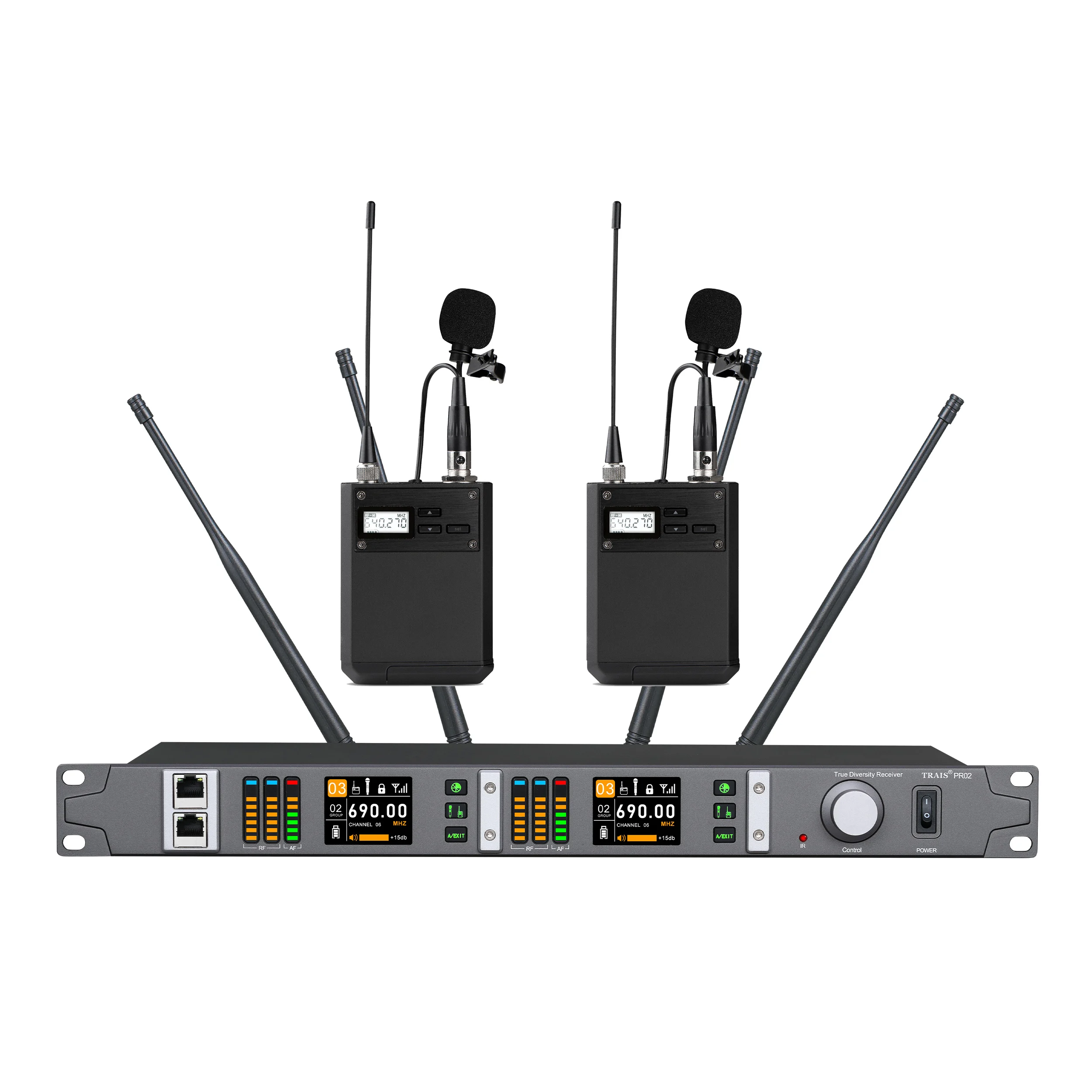 Professional Dual Channel 300 Meter True Diversity Wireless Voice Lavalier Microphone