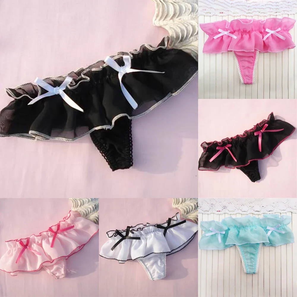 Tanga Sexy para Mujer, bragas de encaje, lencería con volantes, Tanga, Bikini, bragas con pajarita, ropa interior con cordones, calzoncillos para niñas