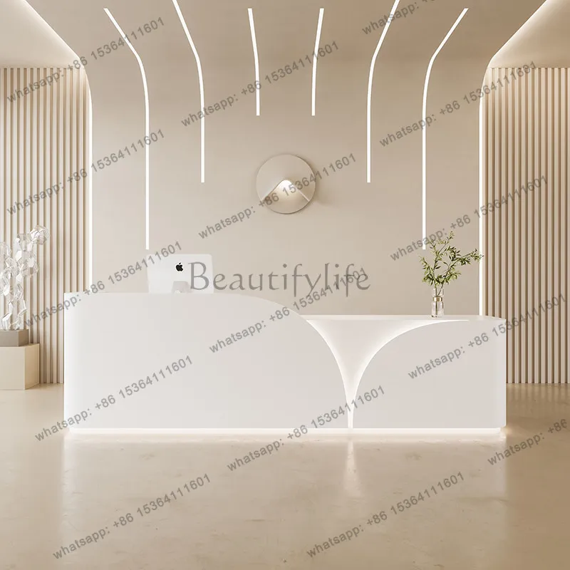 

LJY High Quality Luxury Reception Desks Office Business Service Modern Reception Desks Wood Elegant Bureau Industrial Furniture
