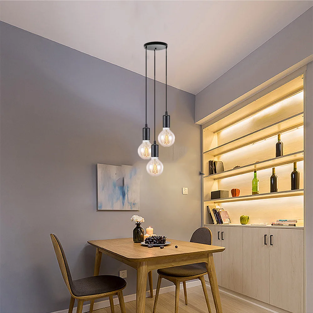 3 Heads Industrial-style Pendant Lamps Nordic Chandelier Pendant Lights E27 Loft Edison Hanging Lamps For Living Room Bar