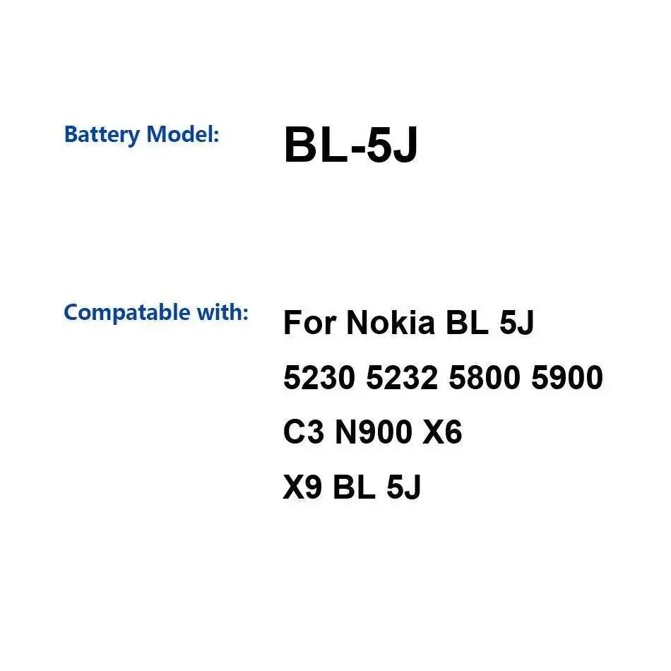 

High-Efficiency 1430Mah BL-5J Mobile Phone Battery For Nokia 5230 5232 5800 5900 C3 N900 X6 X9