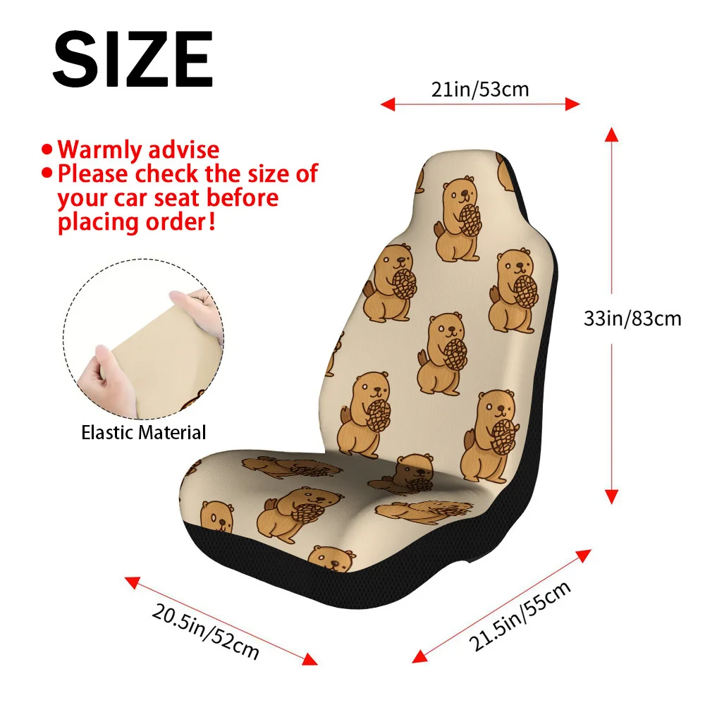 2pcs Cute Cartoon Beaver Themed Car Seat Cover Set – High-Quality Full Set Of Front Seat Covers For Most Cars, Fit, Stylish And
