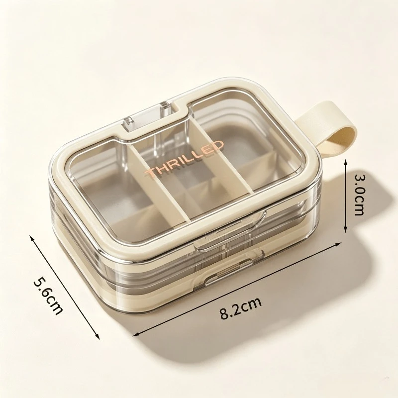 Double-Layer Compartmented Portable Pill Box, Weekly Pill Organizer, Mini Portable Pill and Vitamin Storage Box
