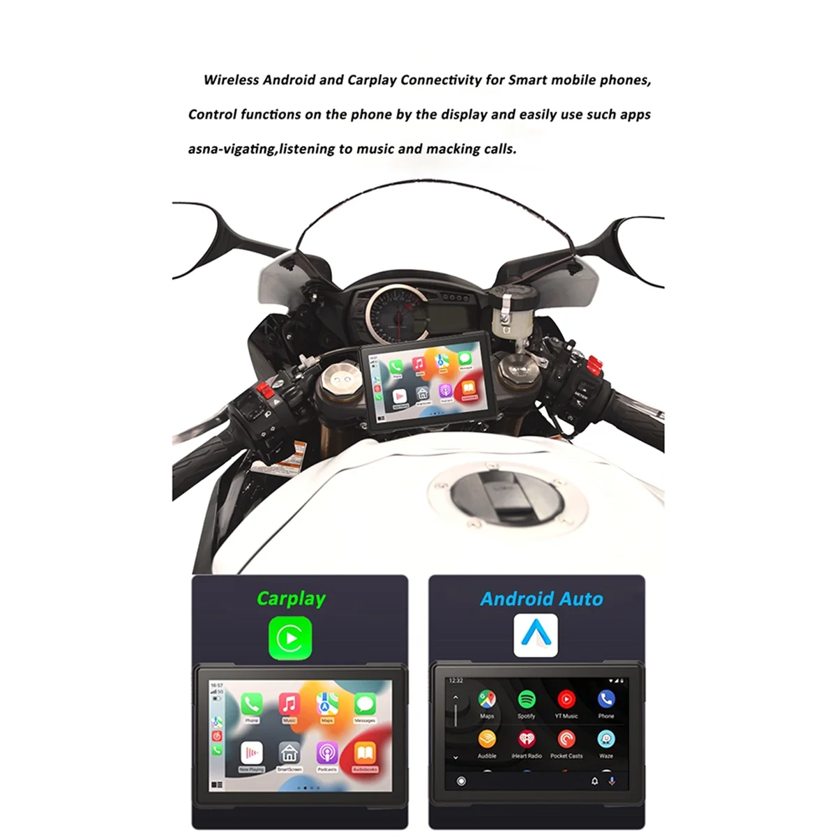 

Durable Motorcycle Wireless Carplay Waterproof 1080P 5 Inch WiFi Wireless Android-Auto DVR Dash Cam Tire Pressure Detection PND