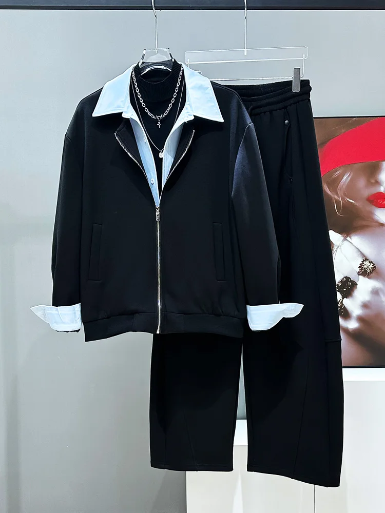 

Мужской повседневный комплект из двух предметов: куртка и брюки свободного прямого кроя с длинными рукавами, весенний сезон