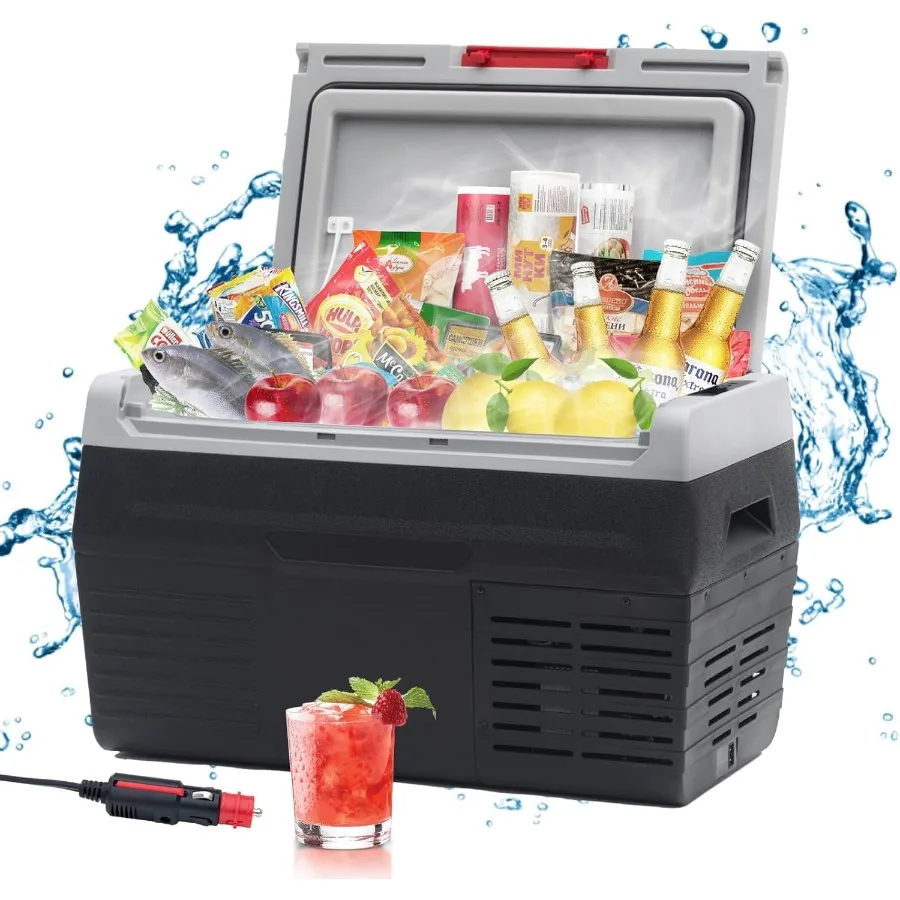 مبرد كهربائي ثلاجة محمولة 12 فولت/24 فولت تيار مستمر لشاحنة السيارات والمركبات 21 كوارت 20 لتر وحدة تبريد ضاغط مع درجة الحرارة