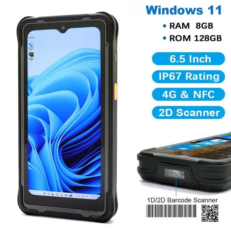 Rugged Windows PDA 6.5-Inch Handheld Terminal N5100 8G RAM 128G ROM 4G Lte Wifi Bluetooth 2D Scanner Mini Rugged Tablet