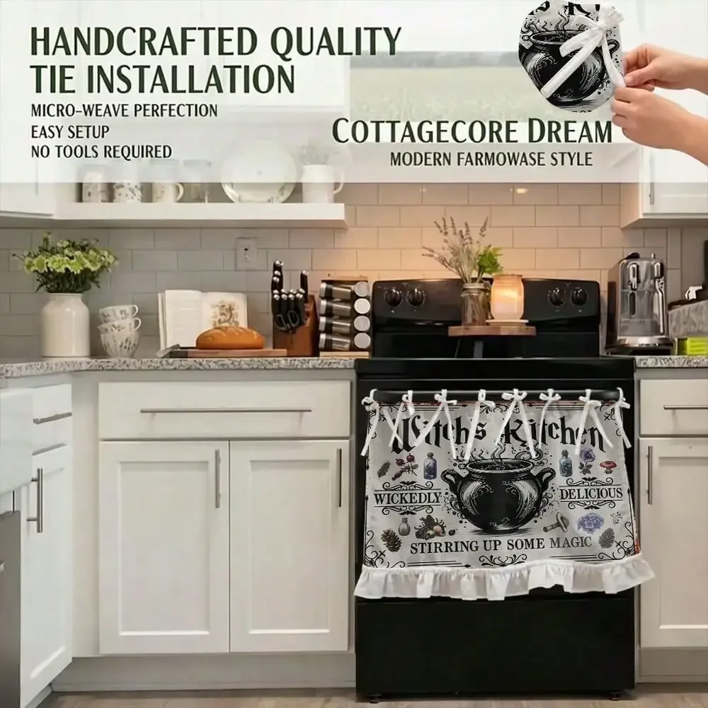 Kitchen Apron Witch Kitchen Pattern Multifunctional Protective Curtain, Suitable For And Stove Cover, Cabinet Protection Board, Appliance Decorative Cover, Cottage Core And Daily Kitchen Decoration Heat Resistant Shield For Home Kitche