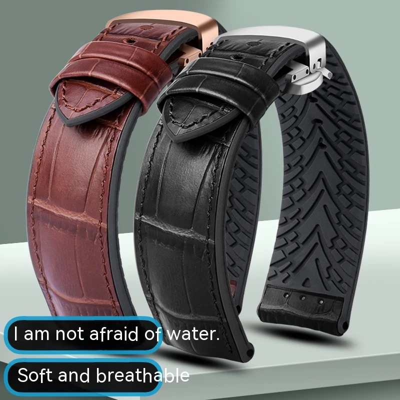 

For Rolex Water Ghost Tissot Citizen Seiko Leather Strap Rubber Strap Waterproof Silicone Strap Bracelet for Men Brown 20mm 22mm