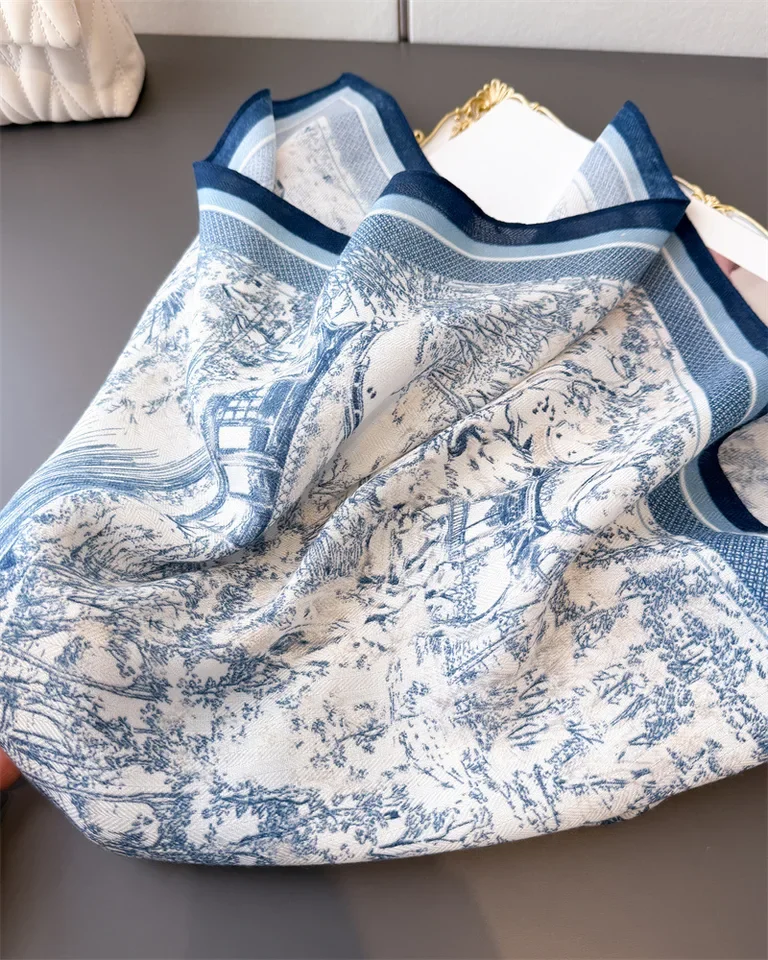 الفاخرة طباعة وشاح مربع للنساء القطن المخملية وشاح للرقبة شال الاعوجاج أنيقة منديل عصابات السيدات الحجاب