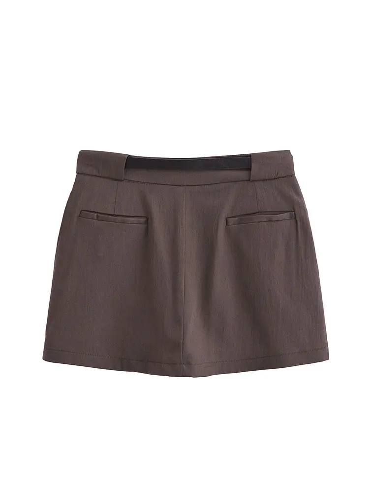 TRAF 2024 otoño con cinturón Mini falda pantalones cortos faldas de cintura media para mujer ropa de calle faldas pantalón casuales