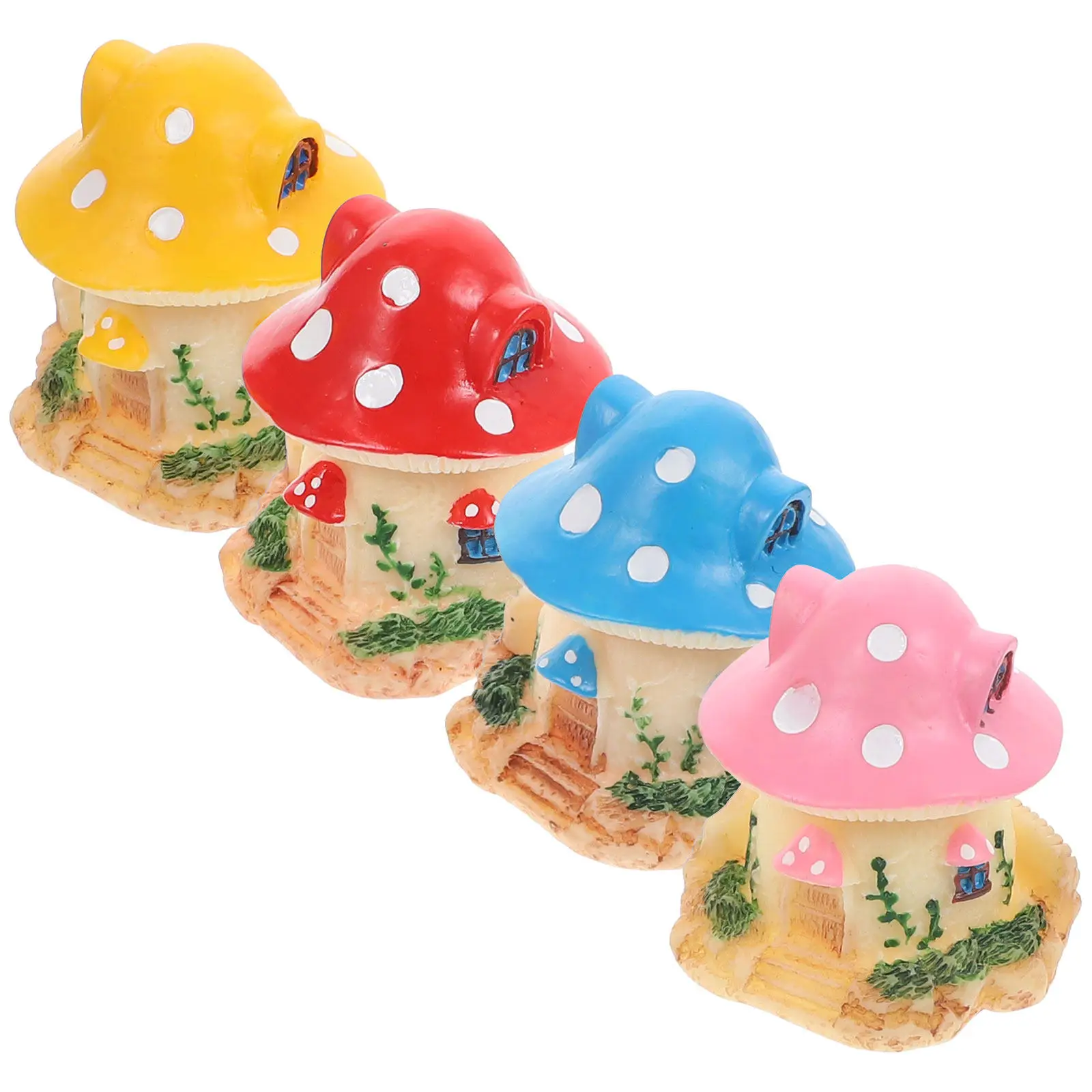 

Набор из 4 миниатюрных грибных домиков из смолы в мультяшном стиле, украшение для сада и рабочего стола, мини-грибы