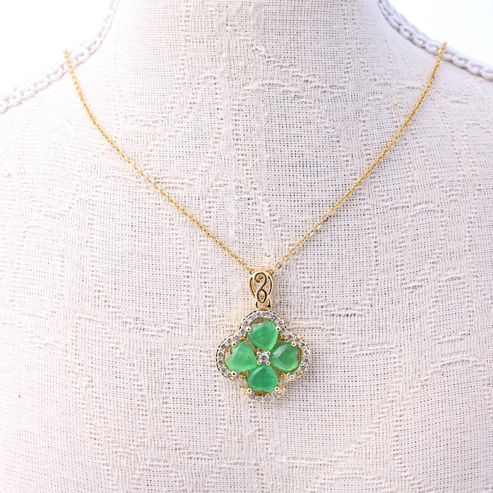 قلادة جميلة للرجال والنساء - قلادة مطعمة صغيرة من فولاذ التيتانيوم على شكل زهرة خضراء مكونة من أربع أوراق شجر، أحدث هدية على الموضة من Tiktok، #6