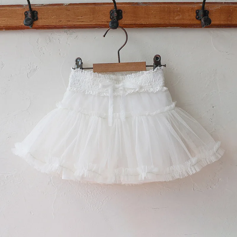 

Summer 2025 Pink Korean Children's Girl Fairy-Like And Beautiful Lace Patchwork Mesh Princess Half-Length Skirt pants