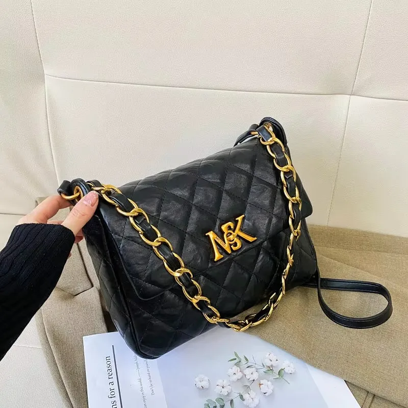 Trendy Textured Leather Shopper Bag - Designer Square Tote With Vintage Letter Logo & Spacious Interior Compartments