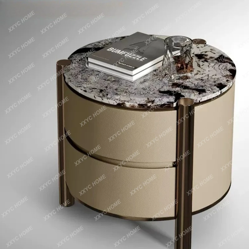 L Twilight Snow Luxury Stone Bedside Tables Home  Light Luxury Marble Countertop