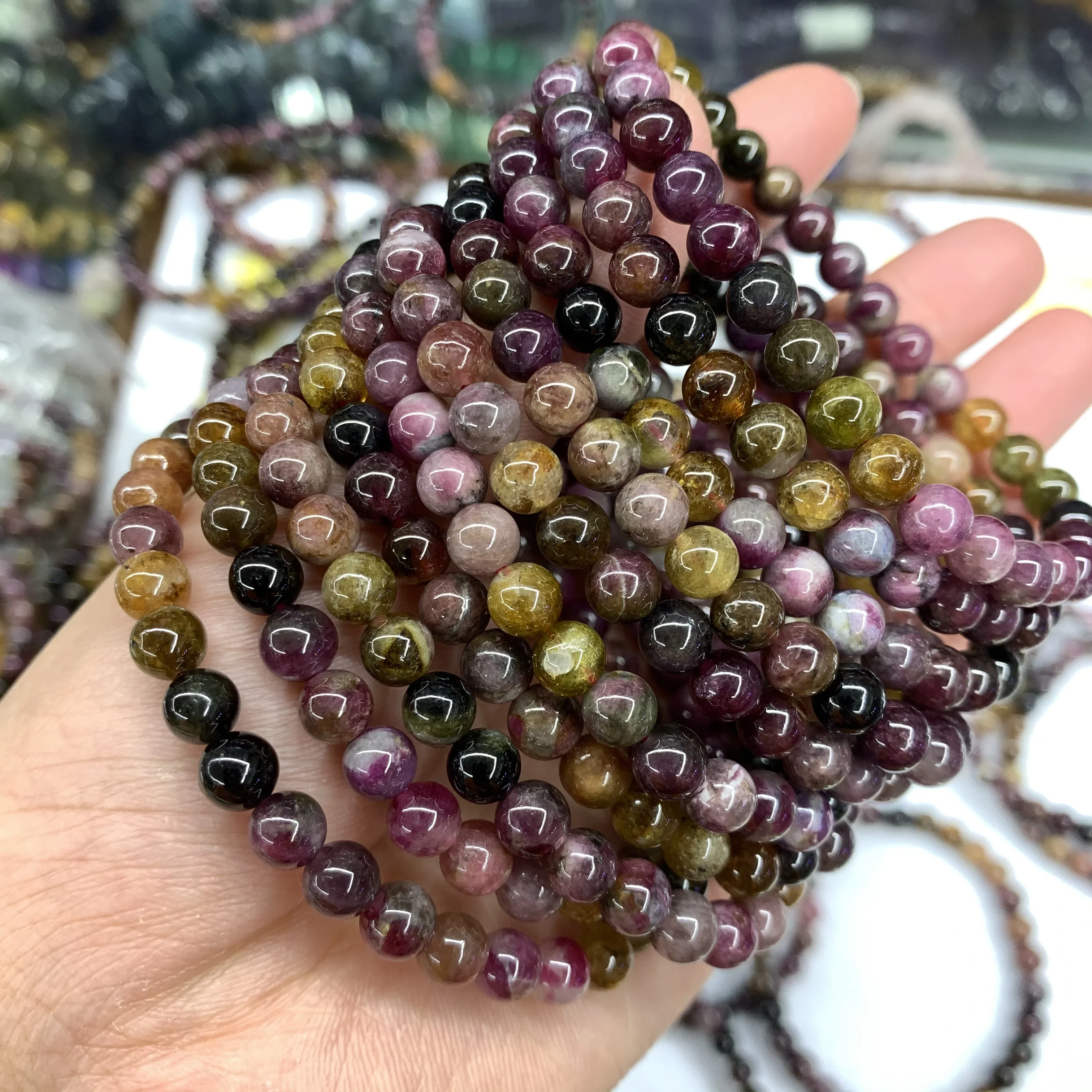 

Натуральный турмалин 6 мм гладкий круглый браслет из бисера ювелирные изделия энергетический магнитный модный кристалл Рейки аксессуар для женщин мужчин вечерние