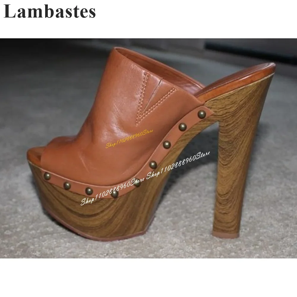 

Trendy Brown Thick Soled Platform Half Slippers Chunky High Heel Women Shoes Slip On Peep Toe 2024 Fashion Zapatos Para Mujere