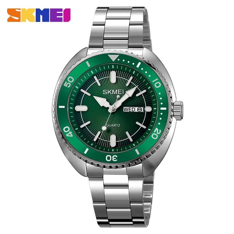 SKMEI 2256 Luxury Waterproof Sport Stainless Steel Quartz Watch for Men Calendar Week Back Light Display Mens Wristwatch Relojes