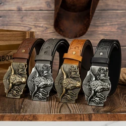 Ox head, ox herd, large buckle, ox head PU embossed rivet belt