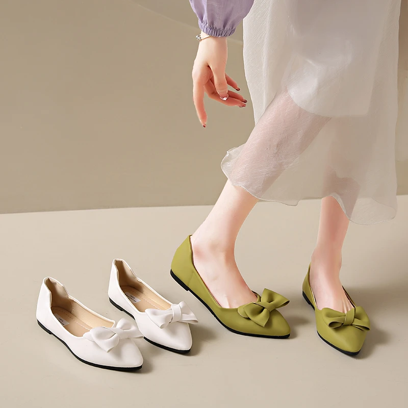 

Spring and Autumn New Fashion Pointed Single Shoes Women's Versatile Internet Celebrity Flat Bow Comfortable One-footed 2025