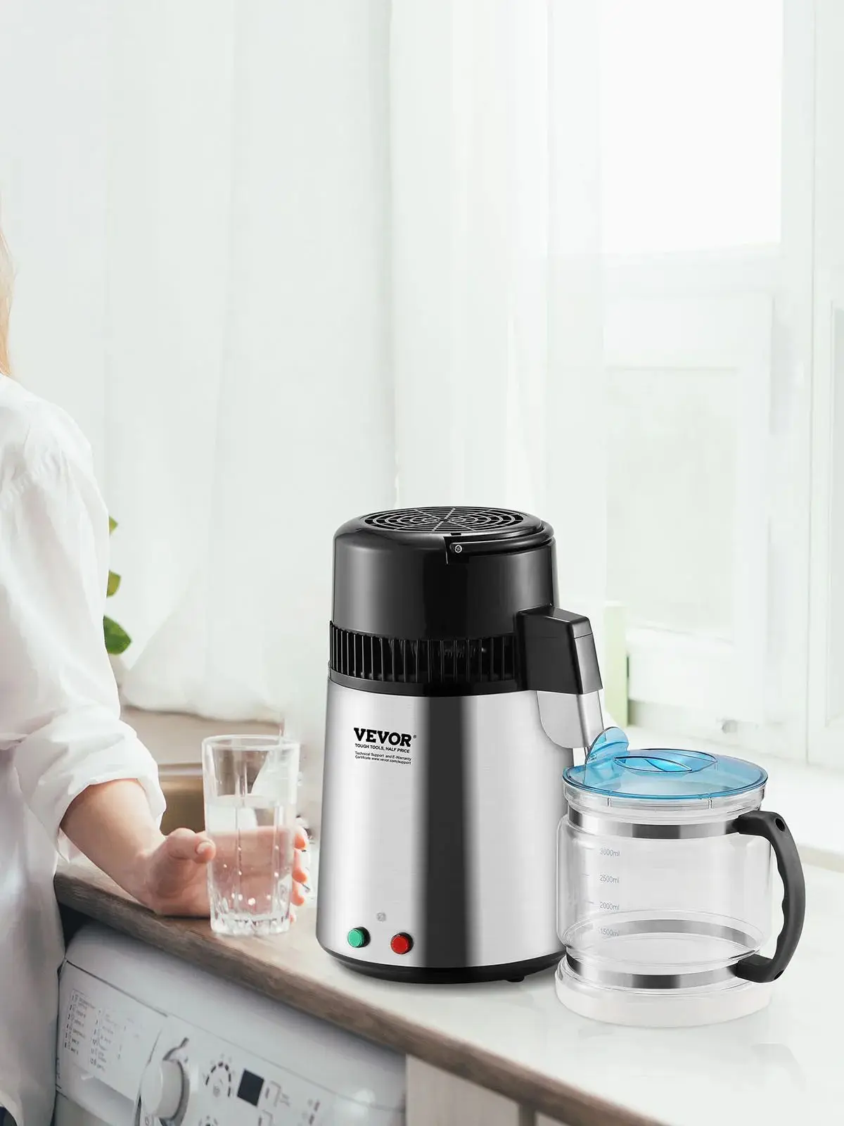 Succebuy Waterdestilleerder 4L 1.05 Gallon Zuiver Waterzuiveraar Filter Voor Thuis Aanrecht750W Gedestilleerd Water Maker Roestvrij staal - afbeelding 2