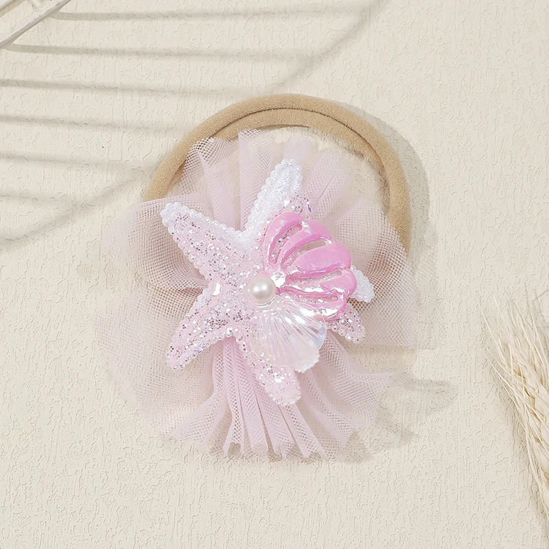 

1Pcs Cute Starfish Shell Mesh Head Bands for Baby Girls Fashion Sweet Hairbands for Toddlers Infant Children Hair Accessories