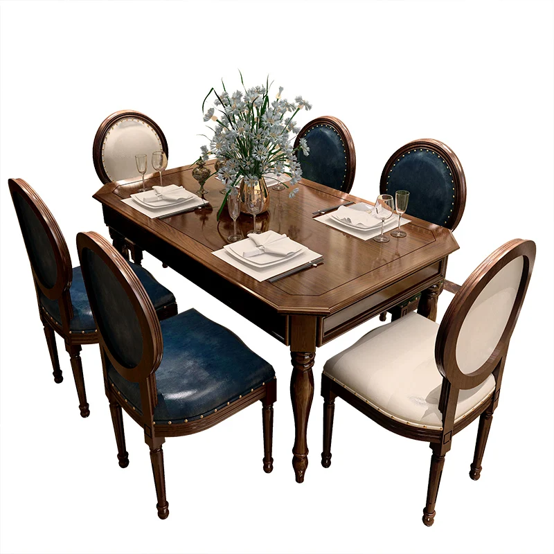 

American rural solid wood dining table and chair combination for 6 people to eat rectangular dining table