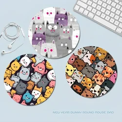 Cartoon Cute Cats Background Anti-Slip Round Anime Gaming Mouse Pad Keyboard Mouse Mats Deskpad Girls for Teen Girls Bedroom