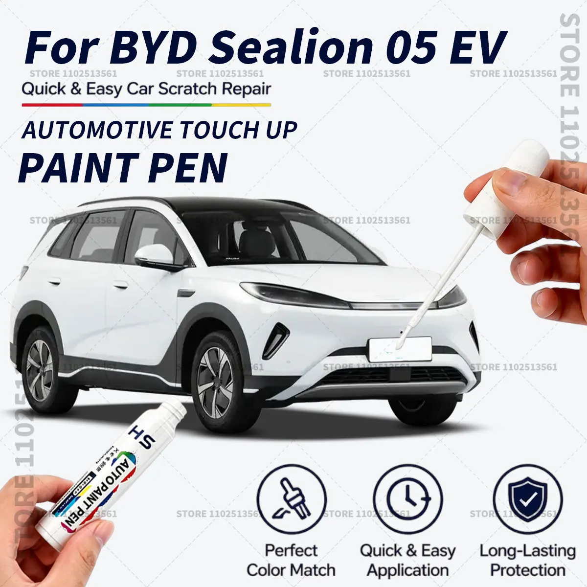 Quick Dry Car Touch Up Paint Pen Auto Scratch Repair Brush for Paint Chips Scratches and Scuffs For BYD Sealion 05 EV GrayWhite
