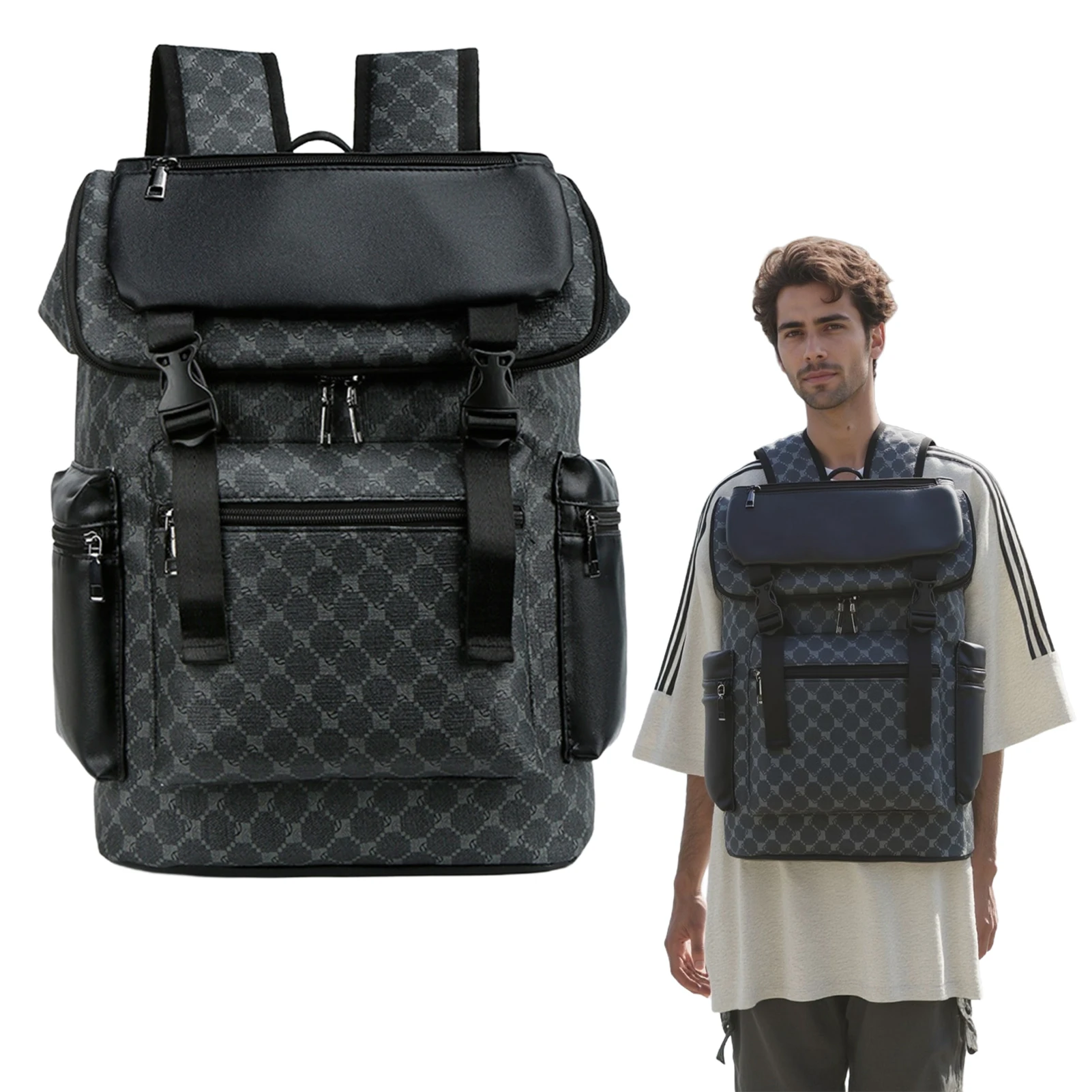 

PU Backpack Shark Pattern Large Capacity Travel Laptop Bag for Men Women School College Students Outdoor Sports 43*30*16cm