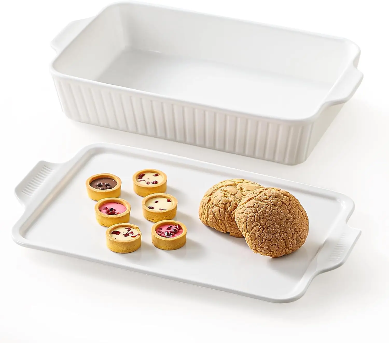 

Large Ceramic Casserole Dish with Lid, 5.2-Qt Rectangular Baking Pan for Oven, Microwave & Dishwasher Safe