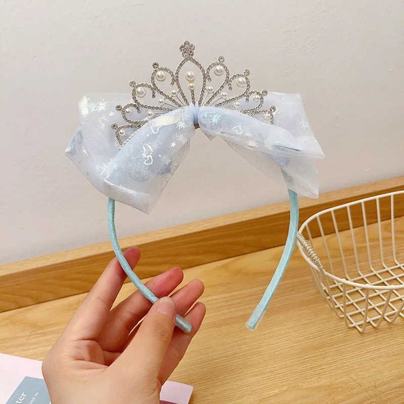 

Children Princess Head Rhinestone Crown Headband Girls Hair Hoop Bow Pearl Sweet Headand Birthday Party Costume Hair Accessories