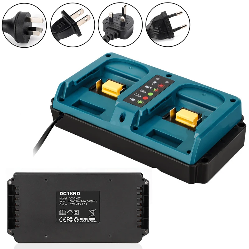 

For Makita 18V Double Charger EU/US Plug Replacement For Makita 18V Li-ion Rechargeable For BL1815 BL1820 BL1830 Fast Charger