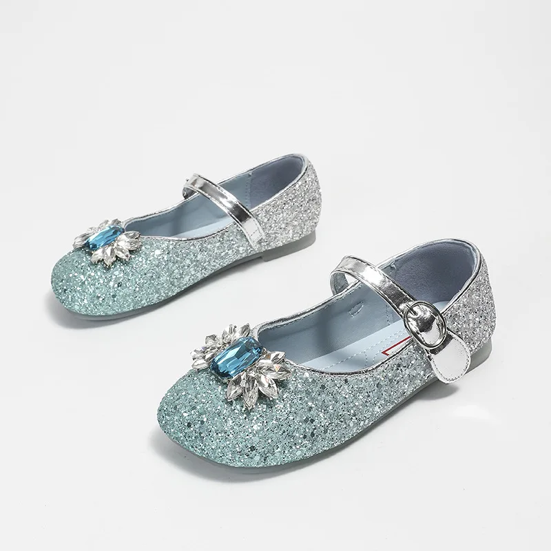 

Girl Leather Shoes Mary Jane Bling Sequined Children Princess Dance Performance Flats Shoes Fashion Rhinestone Kids Mary Janes