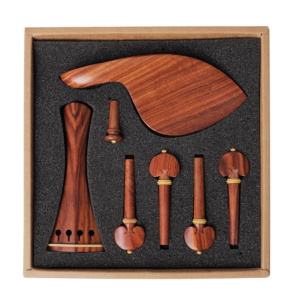 1Set Full Size Violin Kit Tailpiece Chinrest Endpin Pegs Jujube Wood Elegant Design Comfortable Chin Rest Polished Surface