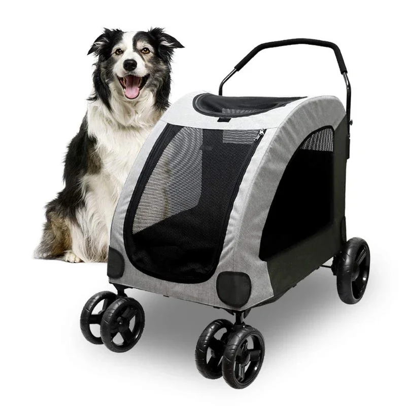 for 4 Wheel Dog Stroller for Large or 2 Dogs for Jogger Wagon Foldable Travel Carriage Breathable Pet Expedition Gear Cart