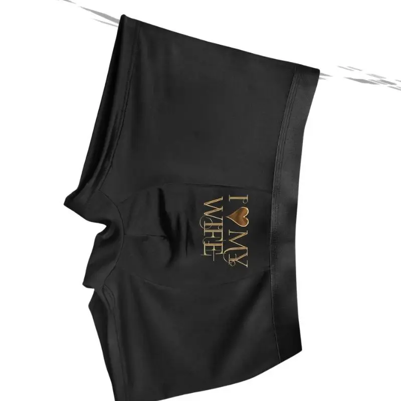 Celana Boxer Pria Motif Emas Romantis 'I LOVE MY WIFE' 1 Buah Ekspresi Kasih Kasual Sehari-hari Bahan Lembut dan Bernapas