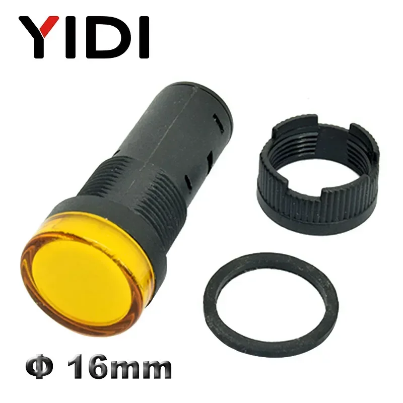 Imagem -03 - Yidi Ad1616 16 mm Plástico Led Power Indicator Light Painel de Montagem 12v dc 220v ac Vermelho Verde Azul Amarelo Luzes da Lâmpada de Sinal Piloto