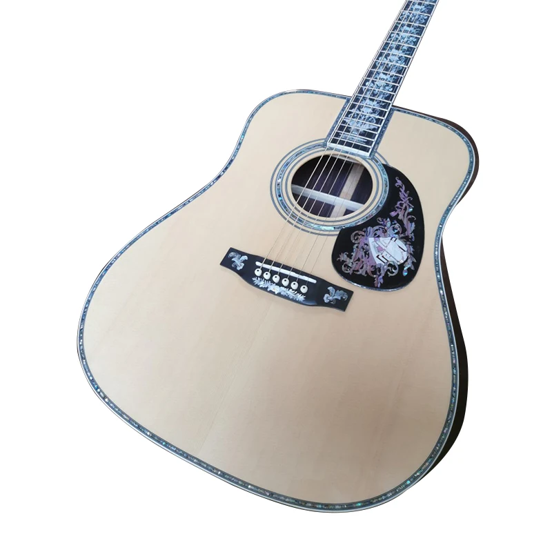 All solid wood black finger D barrel luxury abalone inlaid folk music  wooden guitar