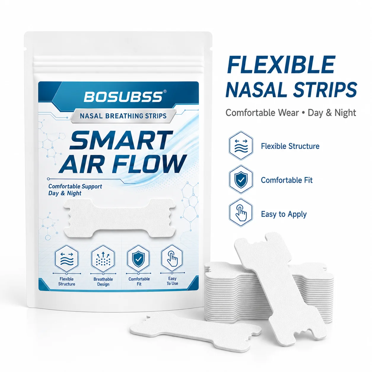 Performance Nose Strips for Breathing (50 Count) - Oil & Sweat Proof Adhesive - Athletic Nasal Strips for Snoring & Sleeping