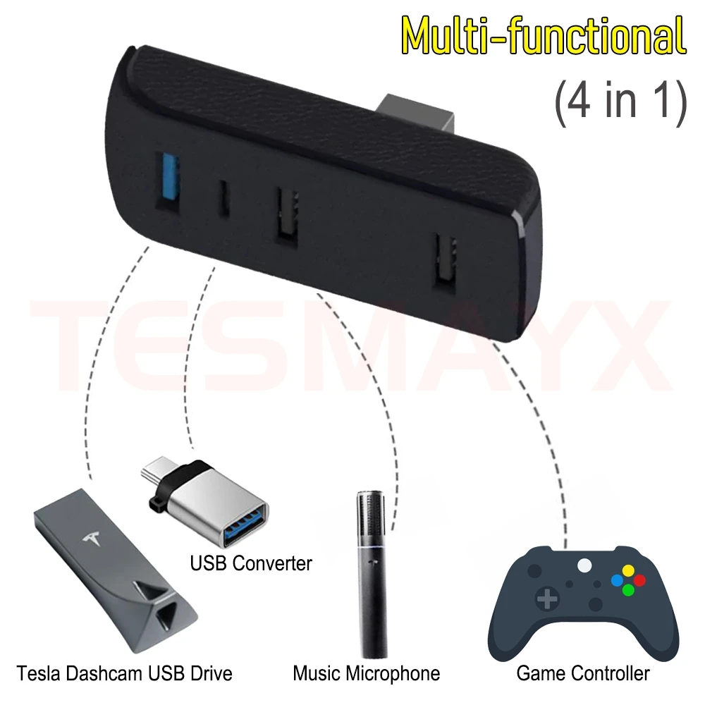 محطة إرساء صندوق القفازات لطراز تسلا 3 Y 3 + Y Juniper USB Hub منافذ السيارة 4 في 1 USB موسع شاحن ترقية نقل البيانات
