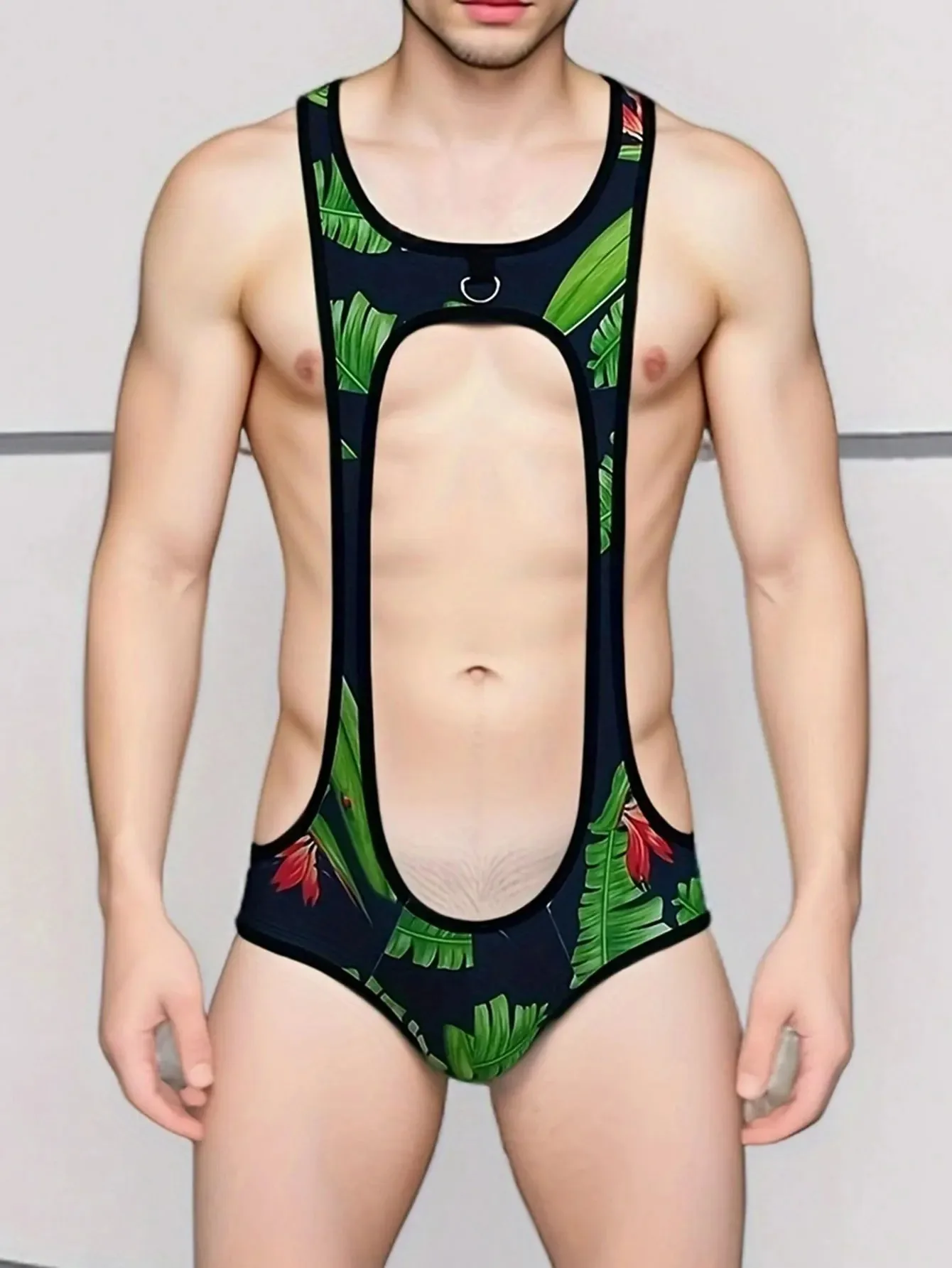 Men's Thong Leotard Bodysuit Stretch Wrestling Singlet Jumpsuit One-Piece G-String Underwear Hollow Lingerie Suspender Jumpsuits