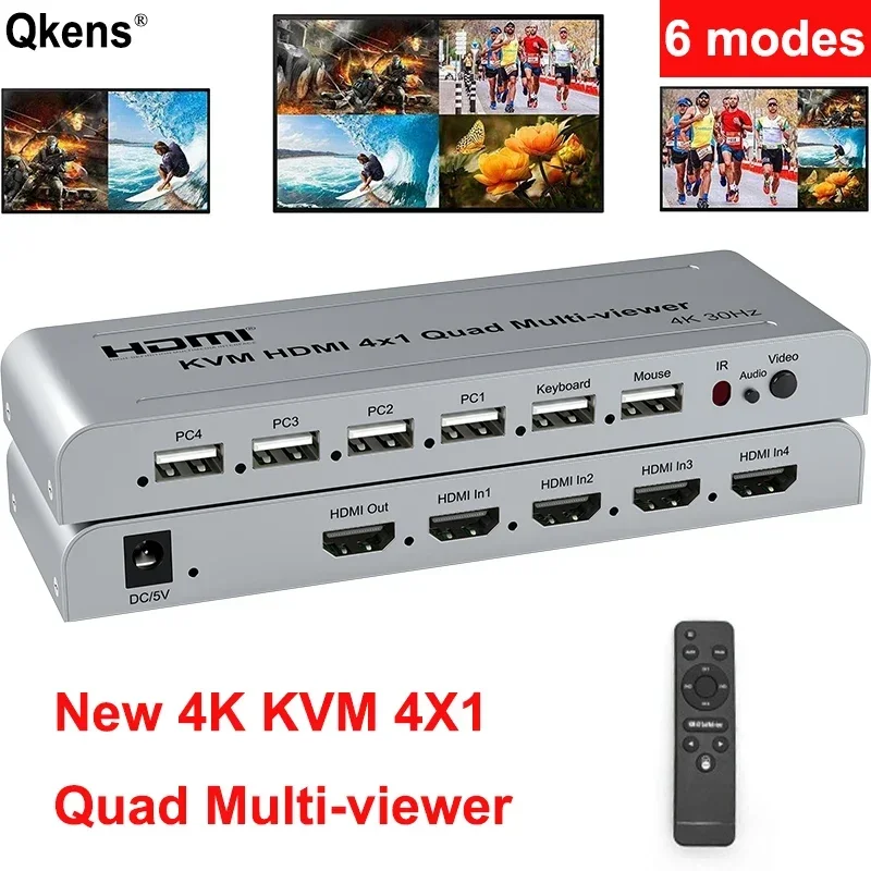 

4K KVM HDMI 4X1 Quad Multi-viewer 4 In 1 Out Video Processor Screen Multiviewer Seamless Switch 1080P Support USB Keyboard Mouse